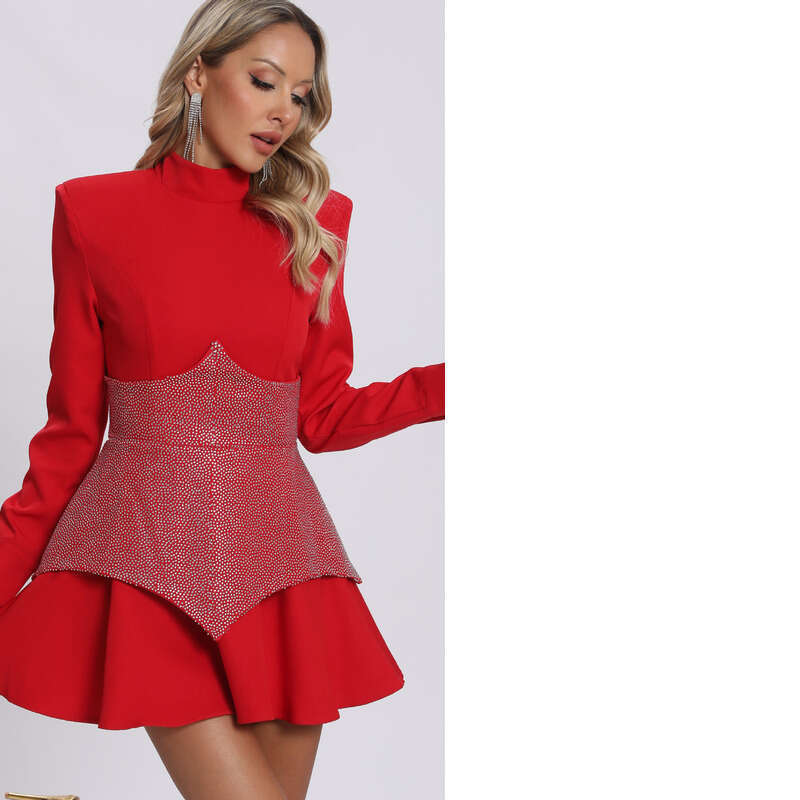 White Skirt Maxi Skirt New Elegant Stand Collar Long Sleeve Fashion Sequin Color Block Slim Fit Patchwork Short Dress Long Skirt