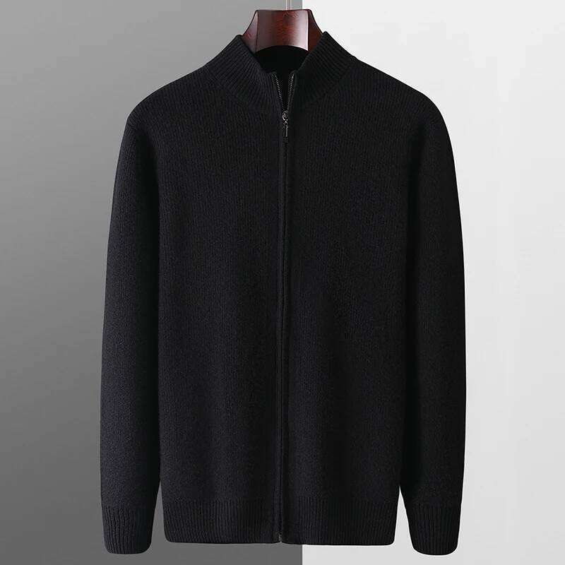 Autumn And Winter 100% Wool Zipper Cardigan Men's Half High Neck Thick Sweater Solid Color Casual Loose Cashmere Knitted Jackets 250704