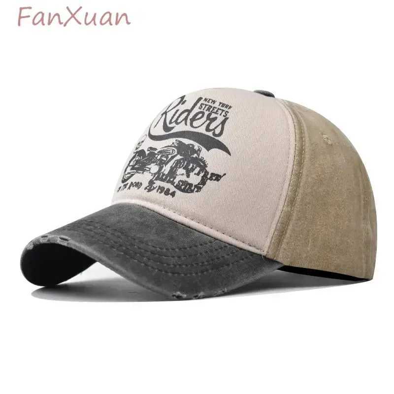 Washed Cotton Baseball Cap for Wen Fitted Snapback Hats for Men Motorcycle Print Hip Hop Mens Summer Cap X250704