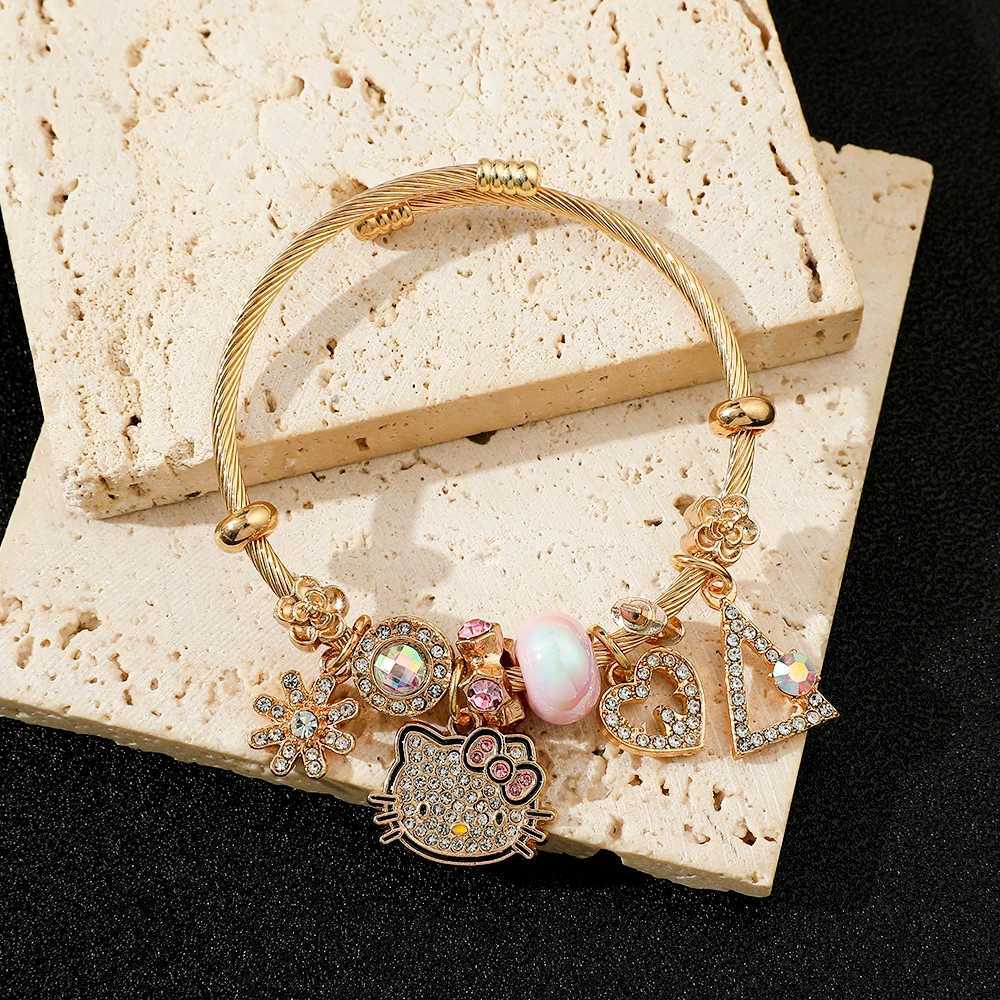 Sanrio Anime Cartoon Hello Kitty Bracelet Fashion DIY Pendant Inlaid Moissanite Accessories Popular KT Cat Heart Pendant Bracelet w250716