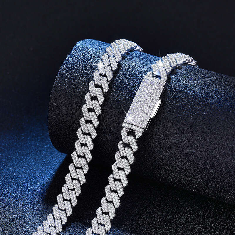 MoiS925S925anite Inlay Full S925terling S925ier Necklace InS925 S925tyle Hip Hop Party Dia Cuban Chain S925et f80