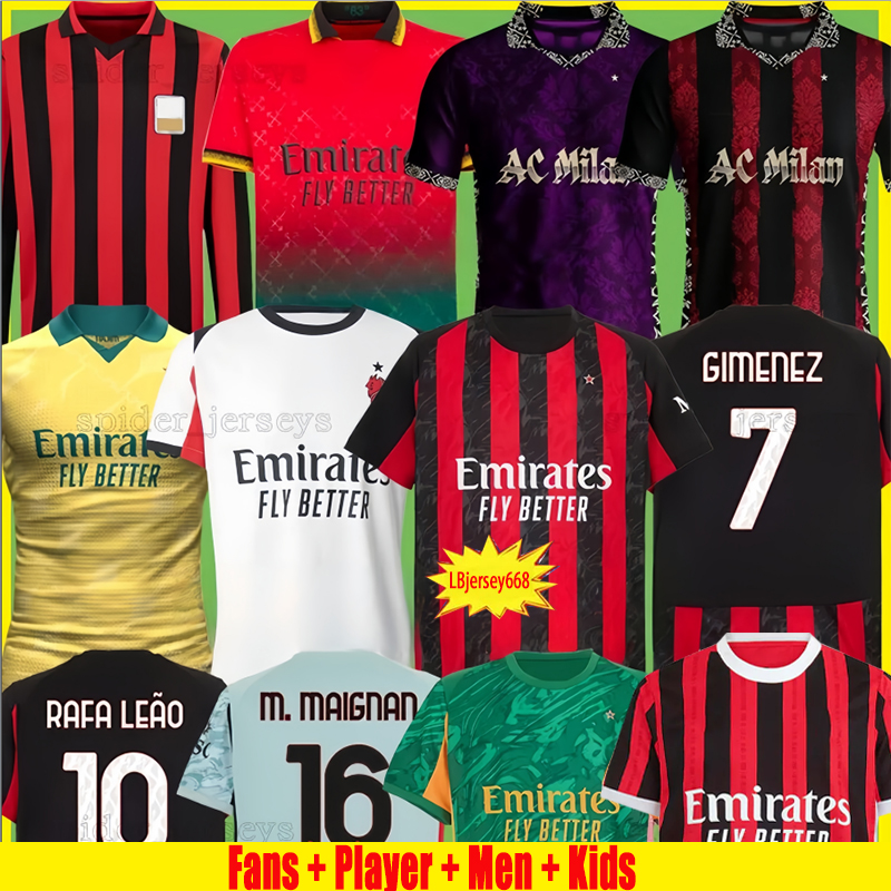 25 26 AC Maglia MilAn GIROUD RAFA LEAO PULISIC 125 2025 2026 Soccer Jersey 24 25 GIMENEZ JOAO FELIX THEO Kid Kit Home Away 3Rd Football Shirts Calcio 3XL 4XL