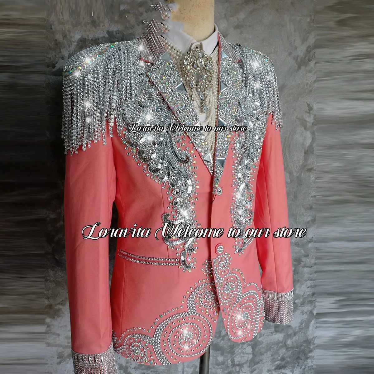 Luxury Customized Crystals Men Suits For Wedding Sparkle Gem Groom Tuxedos 2 Piece Sets Male Prom Blazers Slim Fit Homme X250704