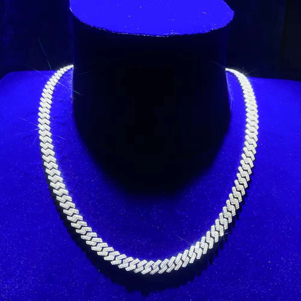 Hot Sale Iced Out Pass Diamond Tester GRA Certificate 925 Silver Cuban Necklace 10mm Hip Hop Jewelry Moissanite Cuban Link Chain