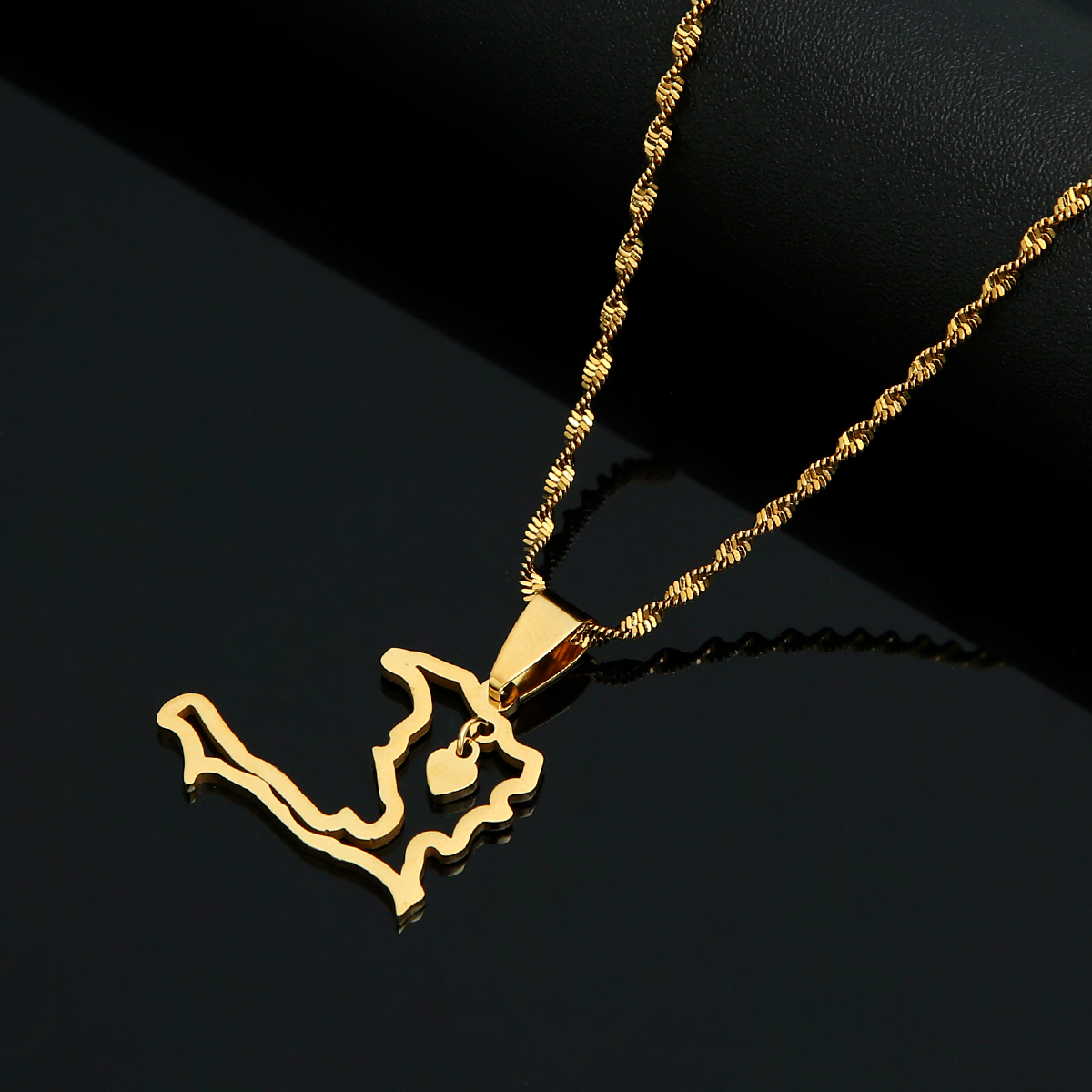 Stainless Steel Haiti Heart Map Necklace Pendants For Women Girls Men Gold Color Ayiti Jewelry Gifts