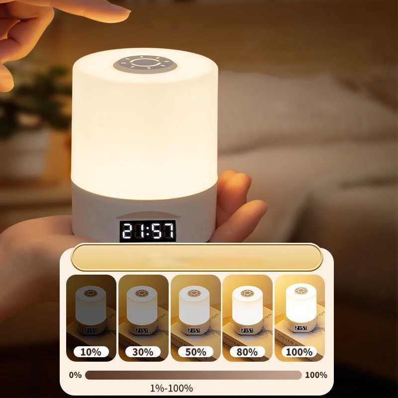 LED Night Light Clock Bedroom Bedside Desk Lamp Touch Baby Feeding Eye Protection Sleep Light Dimmable Charging Touch Desk Lamp XJ250703