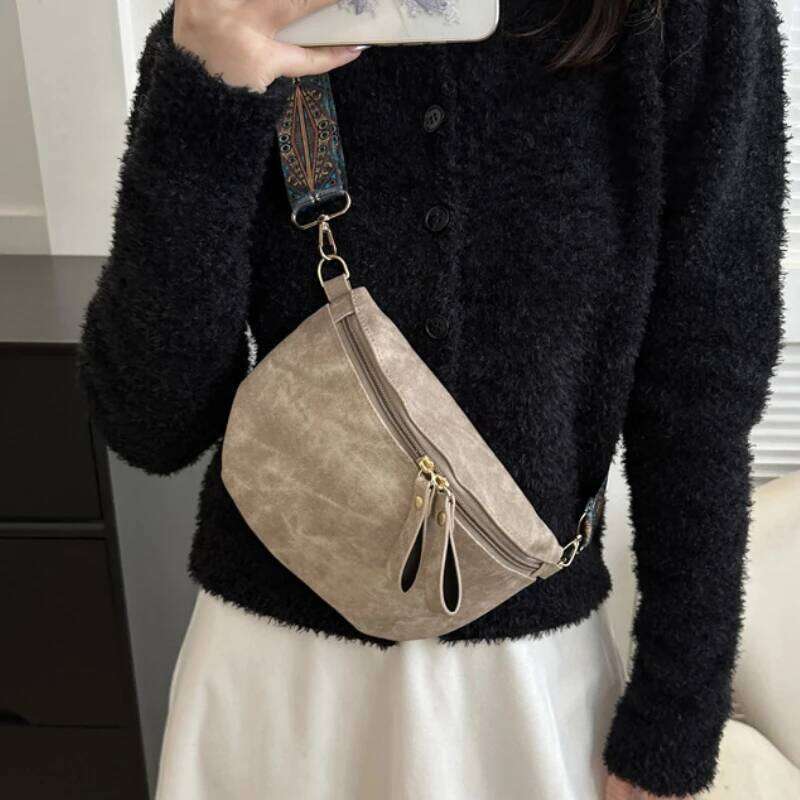 Stylish Hobo Solid Color Satchel Designer Chest Bag Women's PU Leather Waist Bags Wide Strap Fashion Funny Shoulder Pack