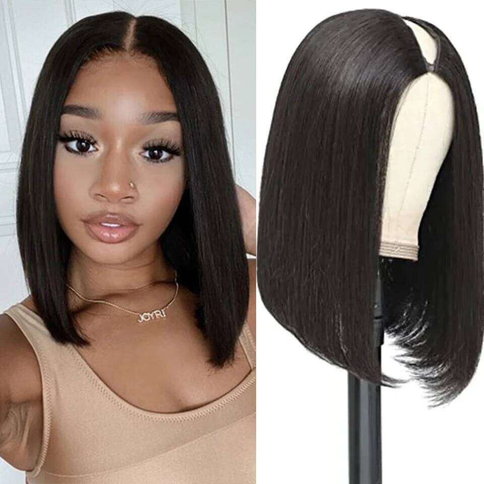 Straight Part Short Bob Wigs For Women U Shape Brazilian Remy Human Hair 180% No Leave Out hine Made Wig