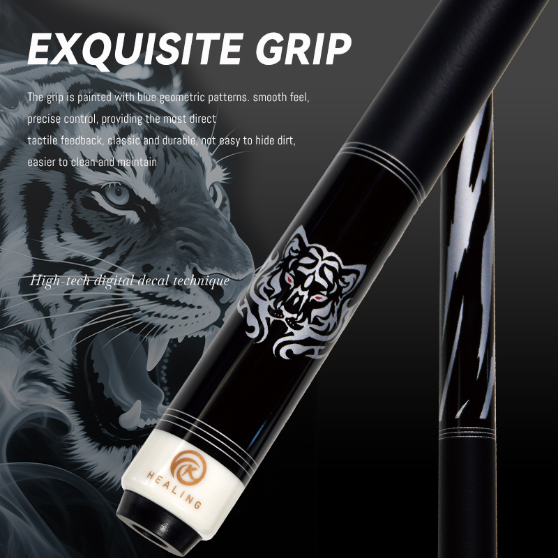OKHEALING 1/2 Split Pool Cue Tiger Style Billiard Stick Carbon Fiber Billiard Cue 11.8mm Black Bakelite Tip Radial Pin / 8 Teeth Joint 1474mm/58inch W