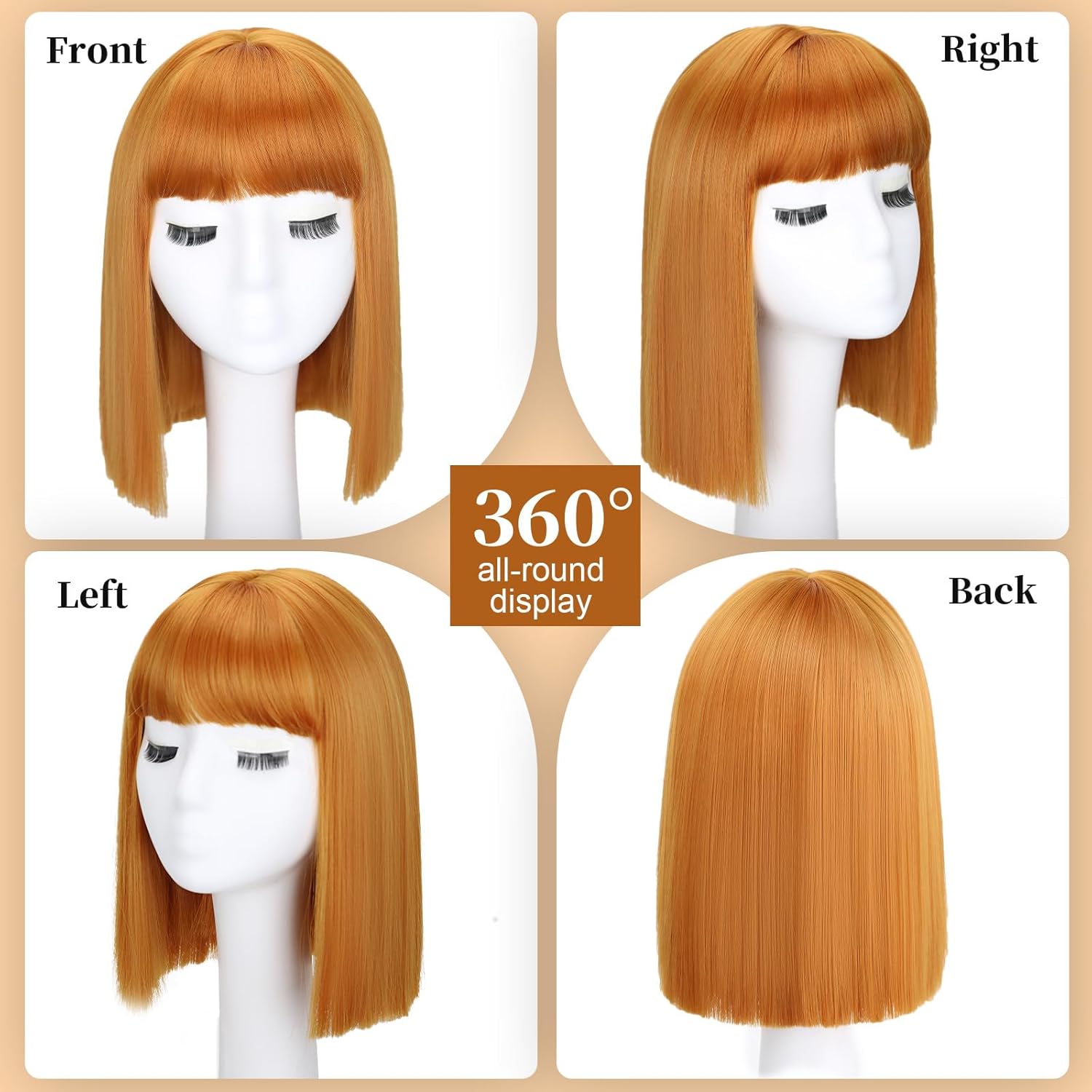 Pink Bob Wig With Bangs - Short Straight human hair wig, 12Inch Heat Resistant Synthetic Hair, Natura Looking For Daily Party Use