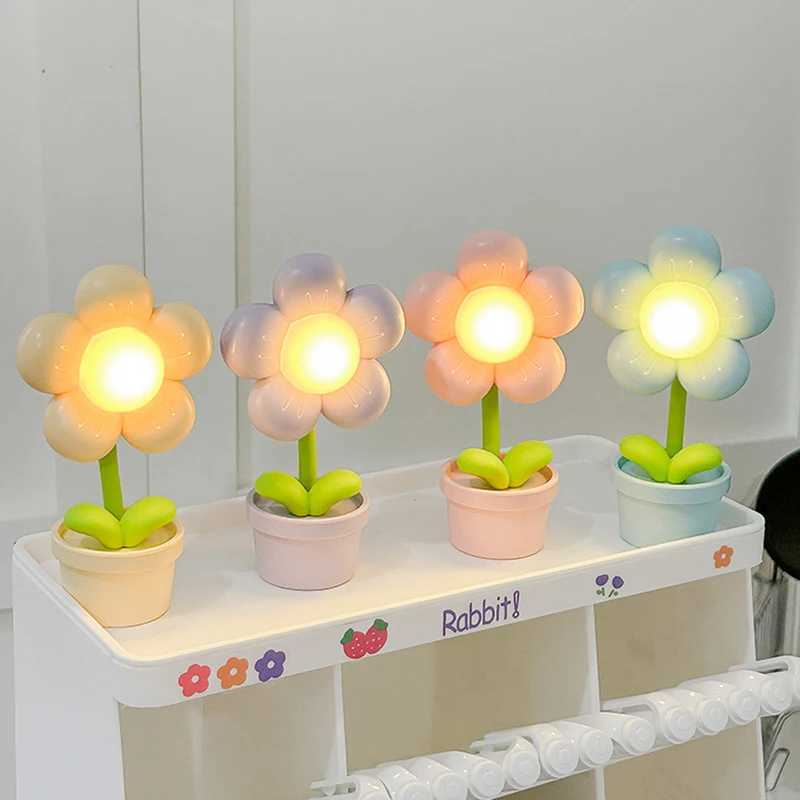 Mini LED Flower Night Light Cute Small Table Lamp Desktop Ornament Bedside Bedroom Ambient Lights Childrens Toy Kids Holiday Gift XJ250703