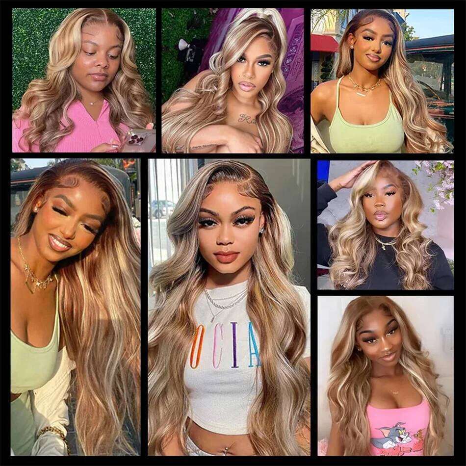 4/613 Highlight Body Wave Front Blonde Colored Human Hair Wigs For Women Pre Plucked 13x4 Lace Frontal Wig