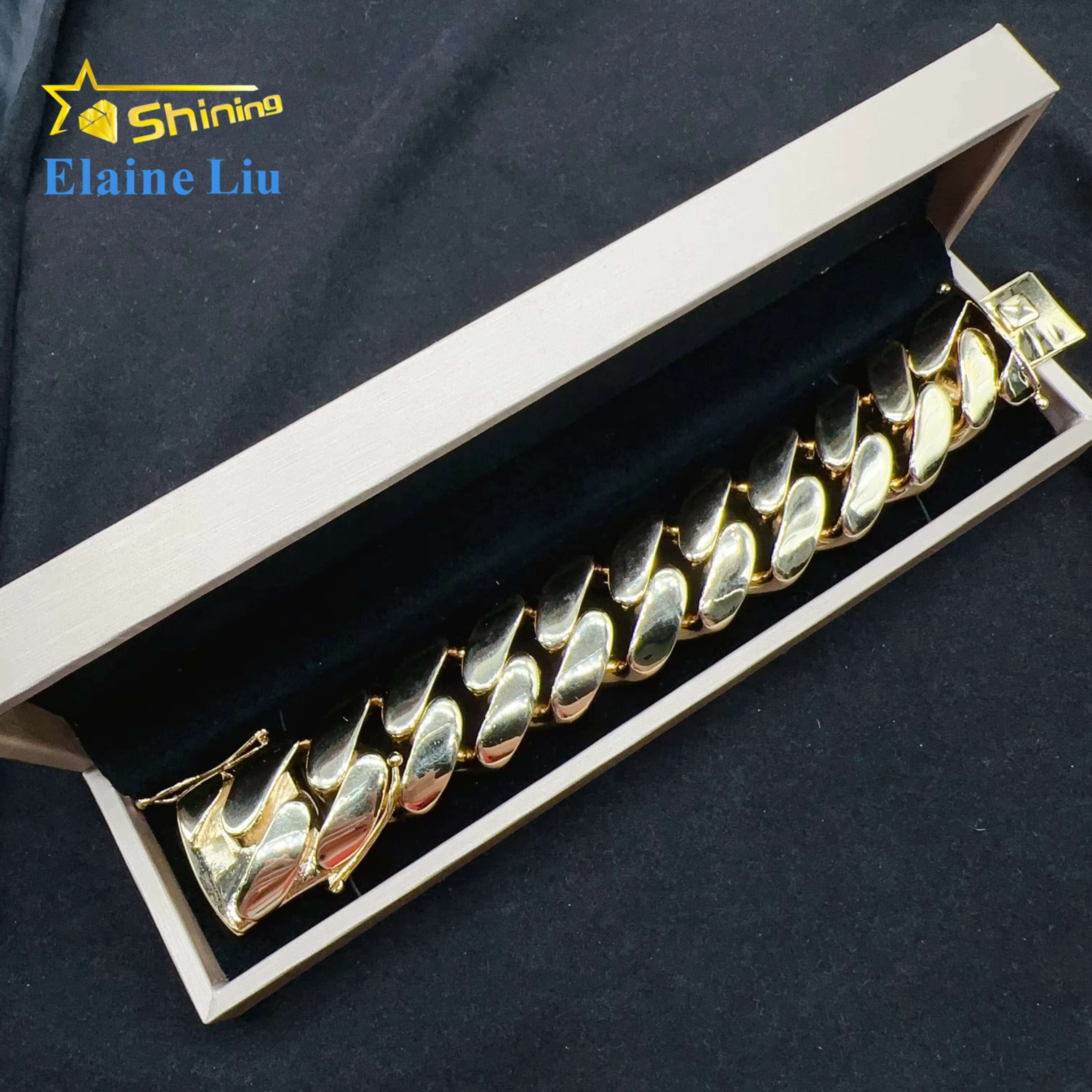 22MM Width Big Cuban Bracelet Hip Hop Jewelry Brass Real Gold Plated Cuban Link Chain Men Bracelet