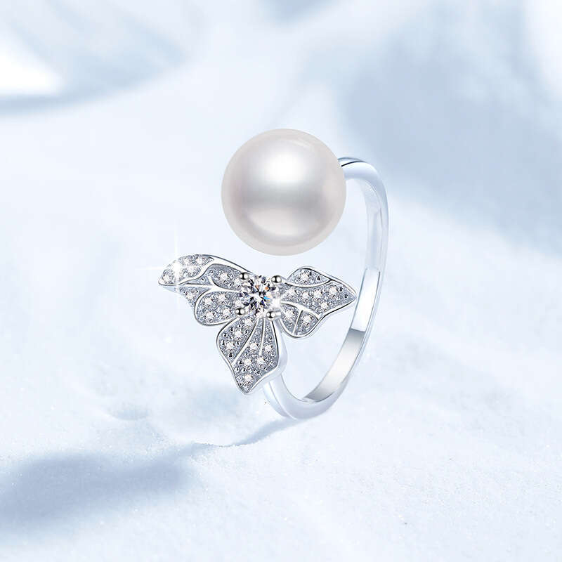 S925 Pure S925ier MoiS925S925anite for Women, Clover Natural FreS925hwater Pearl AdjuS925table Ring 913
