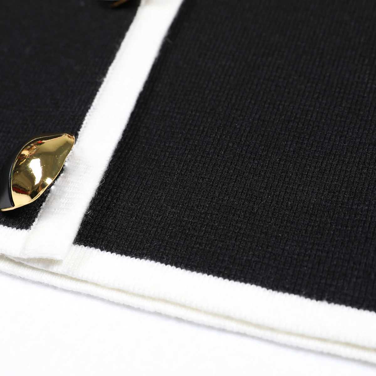 High Quty And Fashionable New Knitted Patchwork Lapel Button Long Slved Cardigan Straight Leg Pants Womens Suit X250704