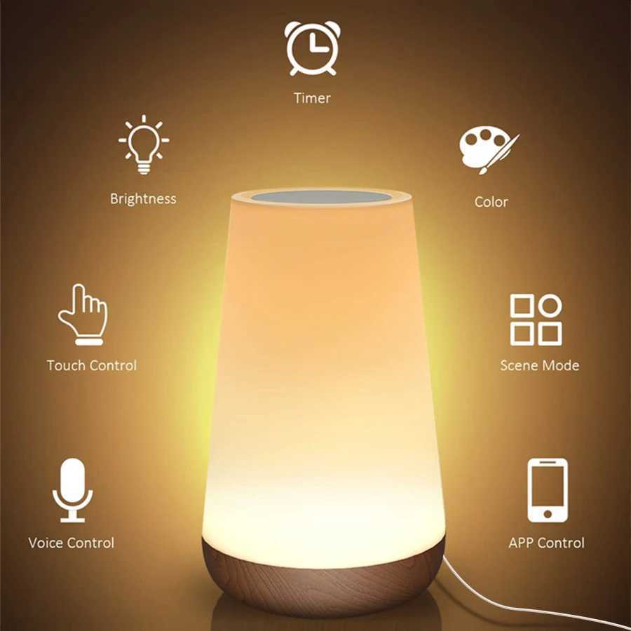Tuya WiFi Smart Table Lamp Dimmable App Voice Control Desk Lamp RGB Touch Lamps Bedroom Night Light Work with Alexa Google HomeXJ250703