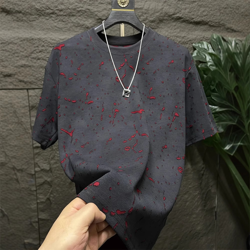 American Style Distressed Short Sleeve T-shirt For Men Designer Short Sleeves 2025 New Summer High-end Cool Loose Half Sleeve Tee For Men