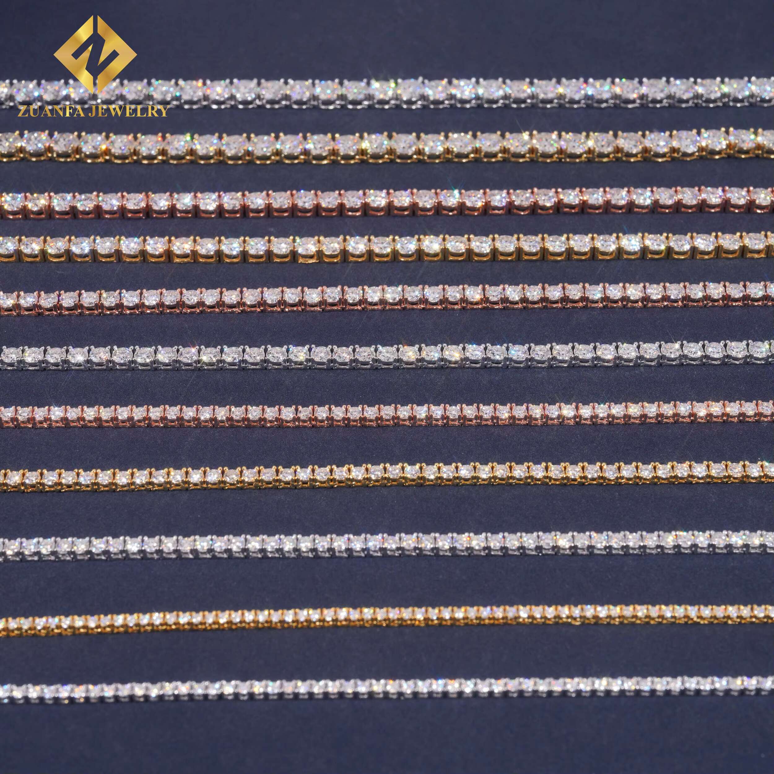 Zuanfa Large Inventories Tennis Chain 925 Sterling Silver 18K Gold Plated Moissanite Diamond Tennis Chain Bracelet Fine Jewelry