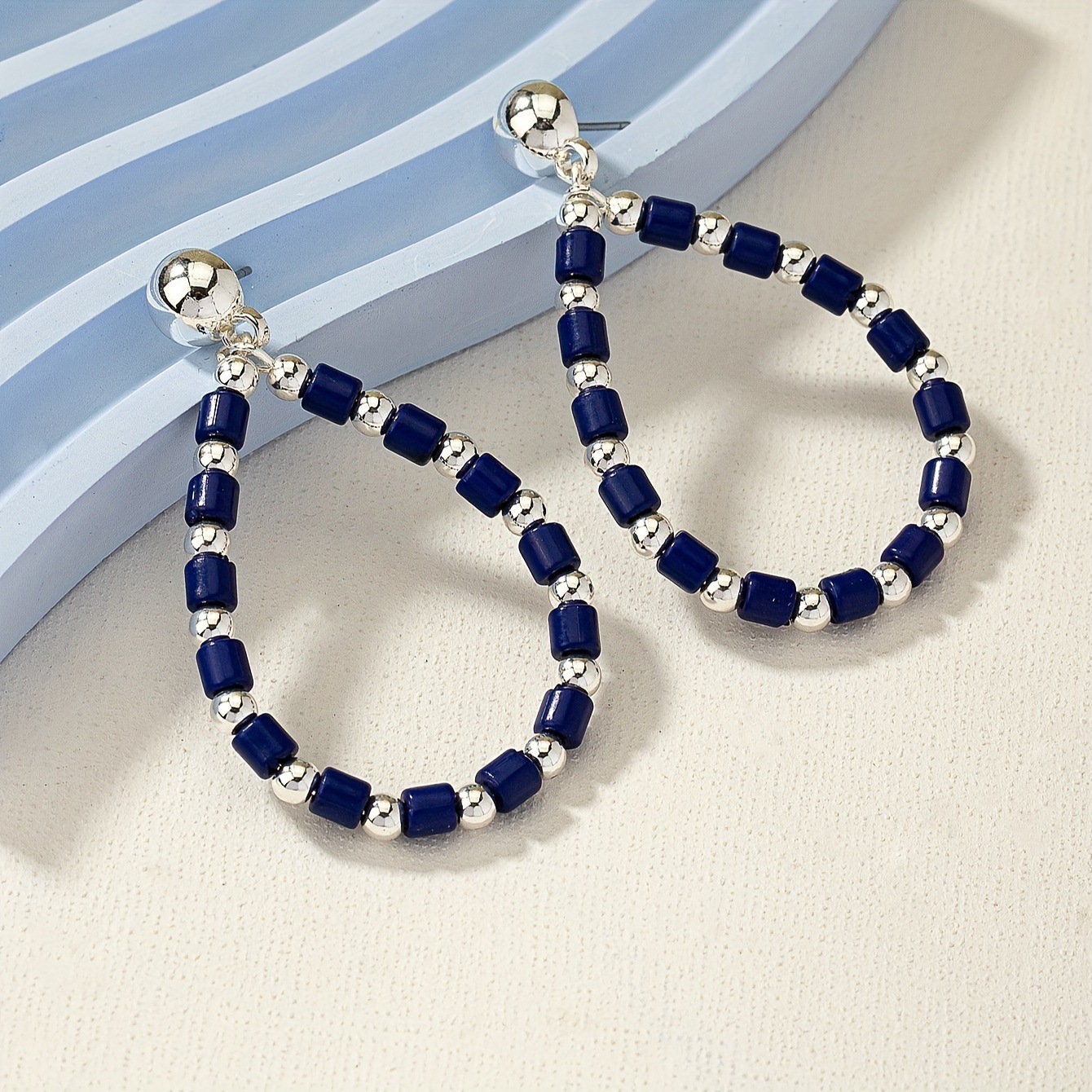 A Of 16 Pairs Colorful Beaded Hollow Water Drop Shaped Dangle For Women Party Earrings Set