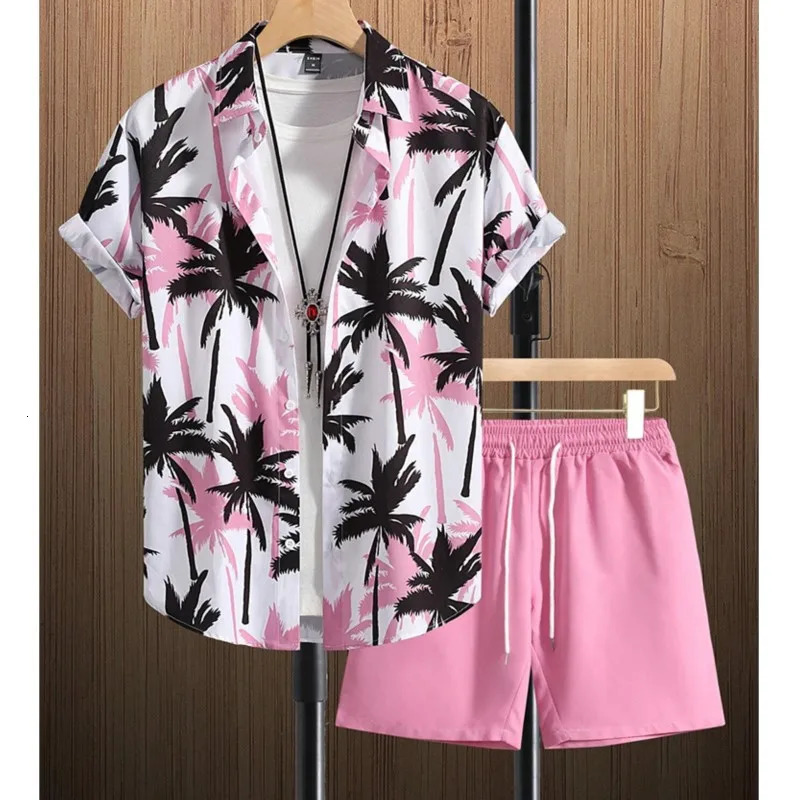 Hawaiian Mens Short Sleeve Shirt And Beach Shorts Set Party Summer Vacation Fashion Casual 250704