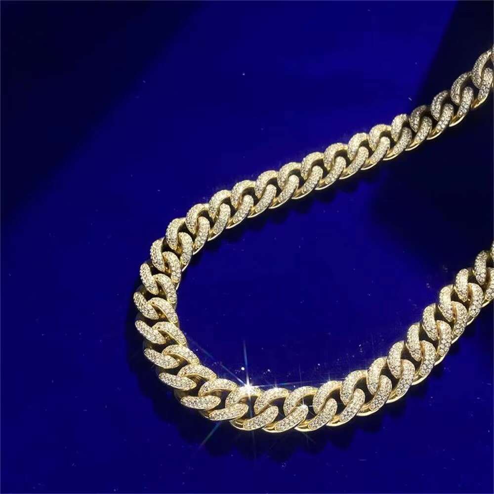 High Quality VVS Moissanite 5A Zircon 925 Silver Fashion Hiphop Jewelry Iced Out Gold Plated Cuban Link Chain for Men