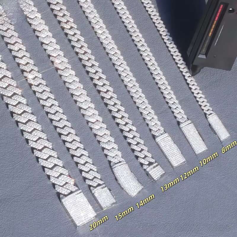 Wholesale 13mm-22mm Wide VVS Moissanite Ice Chain for Men 925 Sterling Silver 18K Gold-Plated Diamond Rapper Cuban Necklace