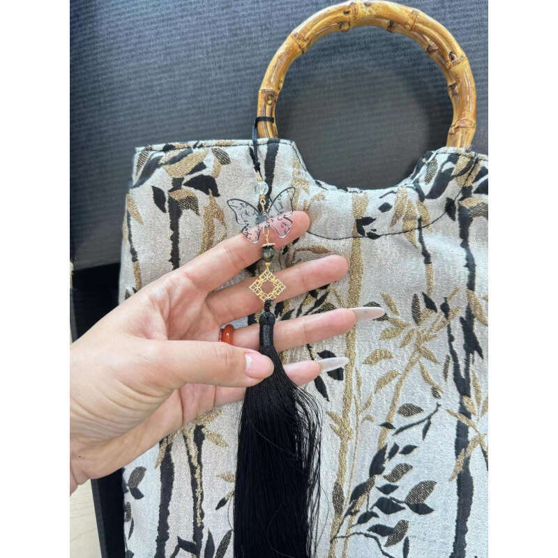 New Chinese Style Ink Painting Versatile Handbag Casual Niche Summer Bamboo Handle Bag for Women