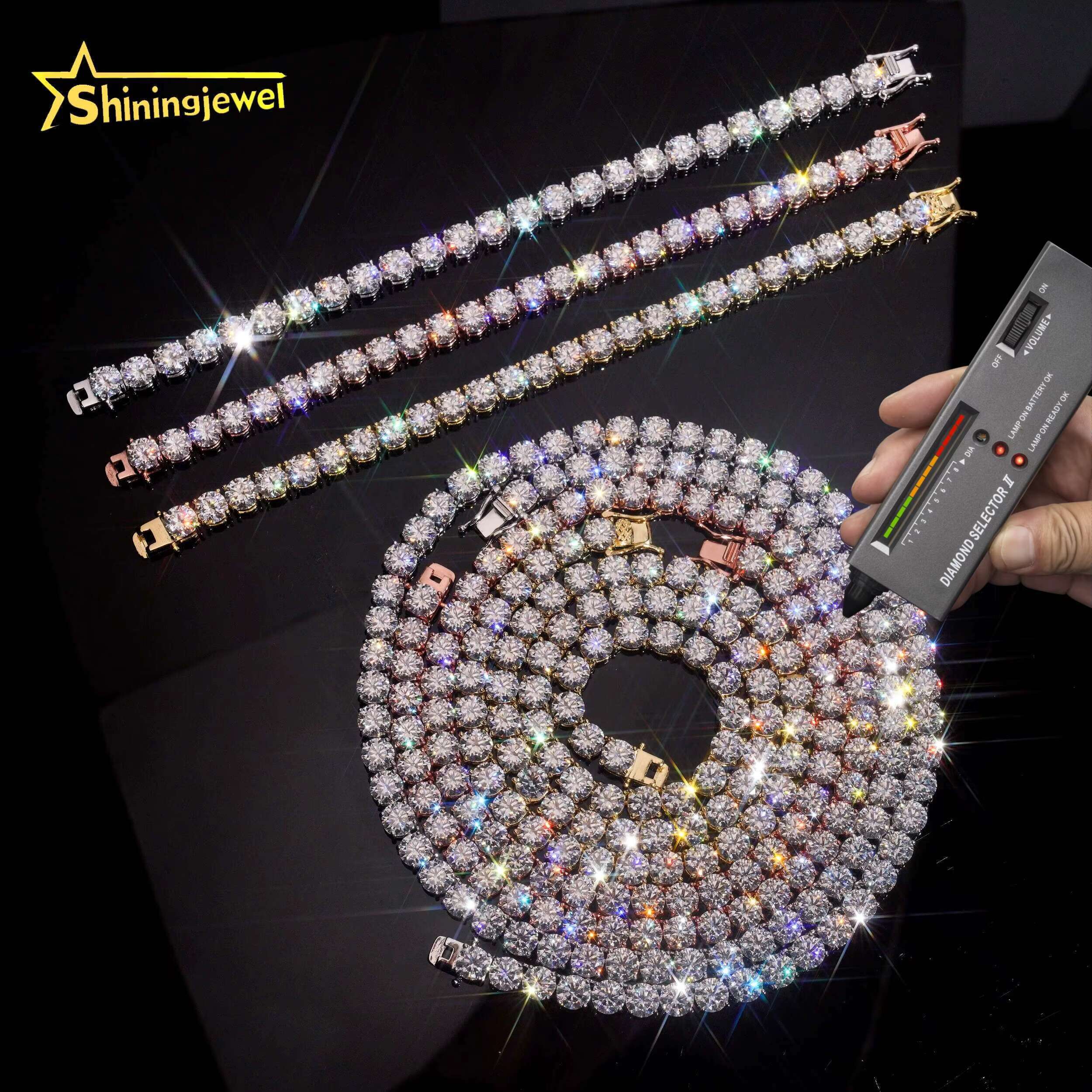 GRA Certificated Men Women 6.5MM Moissanite Tennis Necklace Hip Hop 925 Silver Tennis VVS Moissanite Chains Fine Jewelry