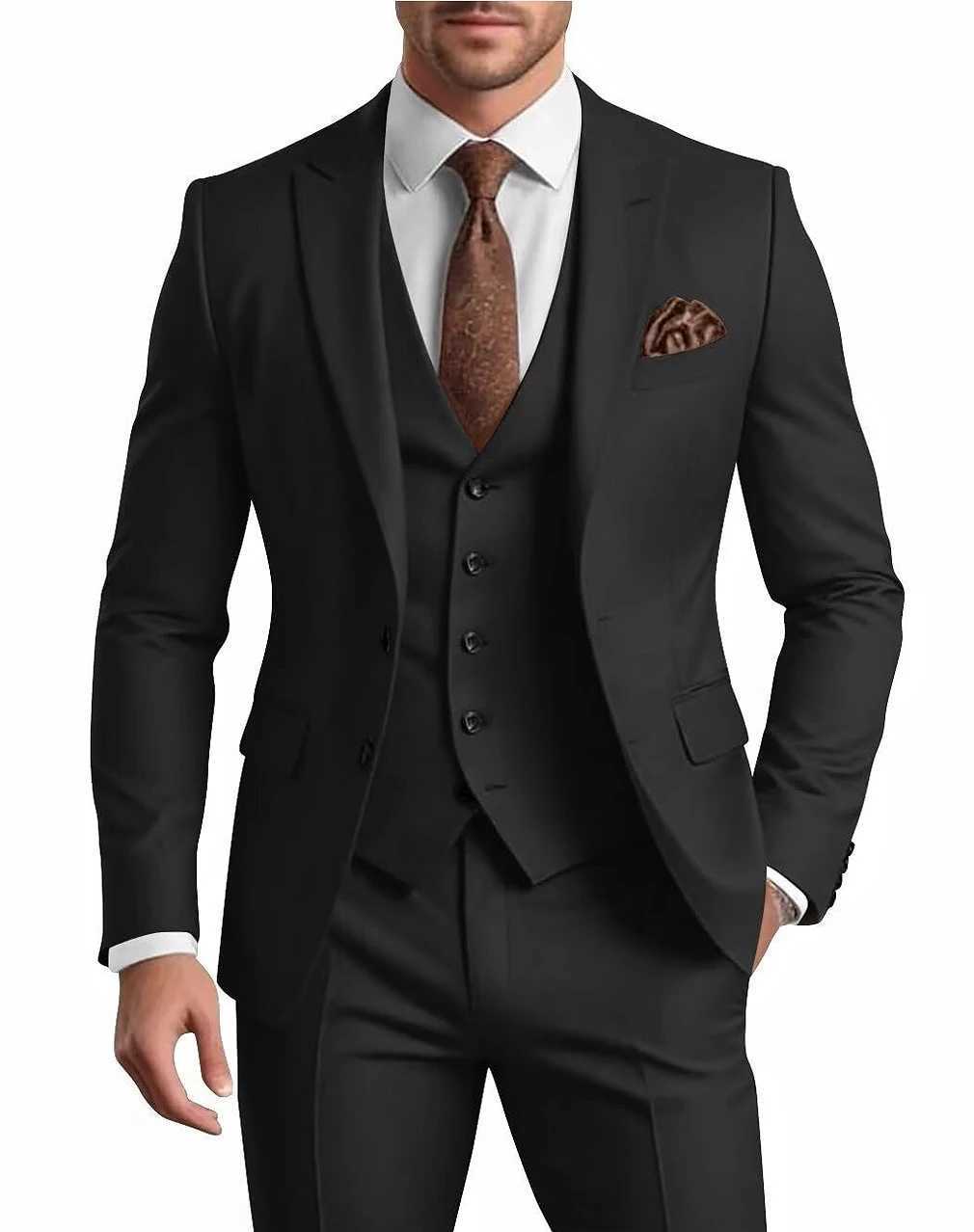 Fashion mens suit 3 piece set mens Jacket pants vest Black Grey Business mens suit wedding suit X250704