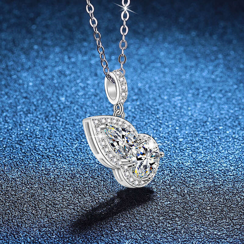 S925 Pure S925ier Lucky Gourd Water Drop Pendant 2 caratS925 D Color MoiS925S925anite Necklace b8e