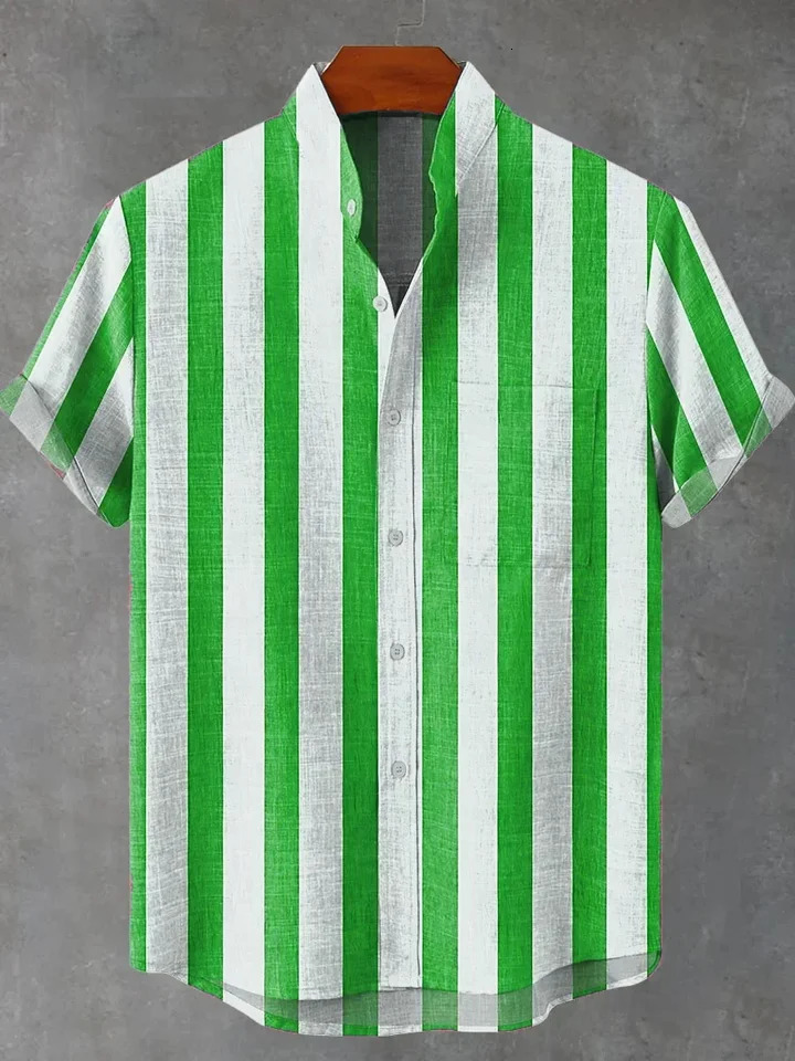 Mens striped linen short-sleeved shirt hit 2025 comfortable button-up shirt 250704