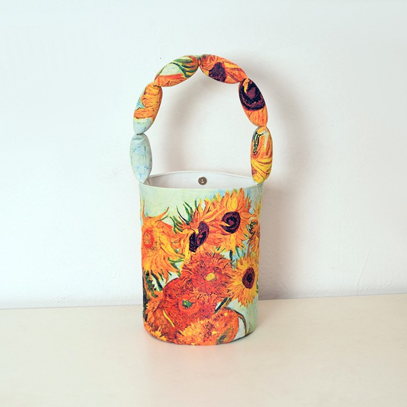 Free Shipping Designer Original New Van Gogh Wheat Field Starry Sky Sunflower Cotton Filled Bucket Bag Women's Handbag Miscellaneous Bag Outdoor 