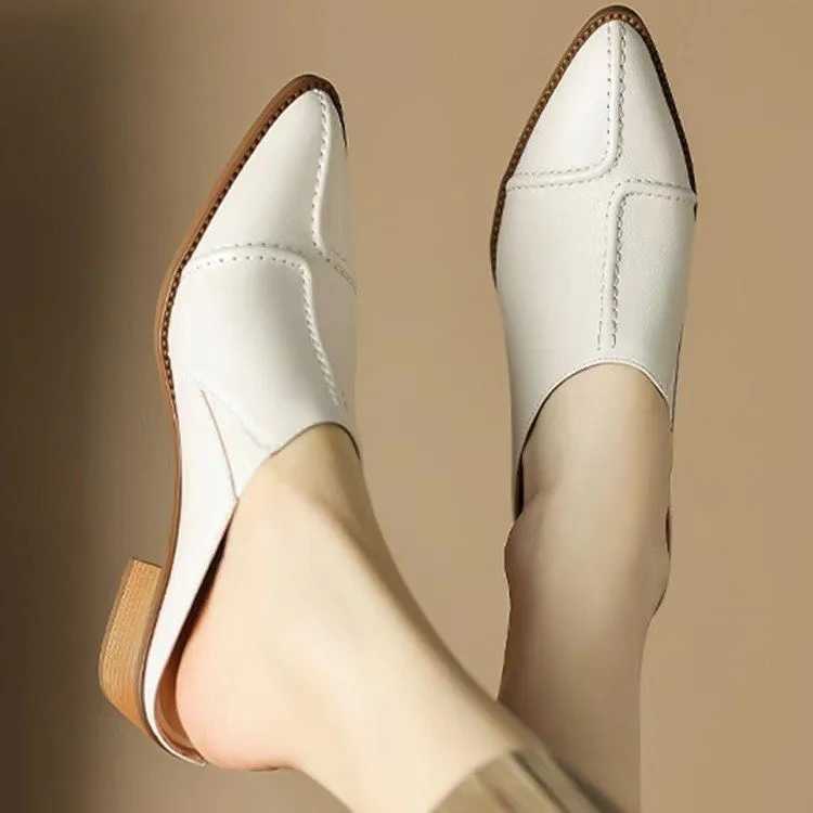 Sexy High Heel Mules Ladies Leather Sole Slippers Women Pointed Toe Platform Mules Slip-on Shoes Woman W250704