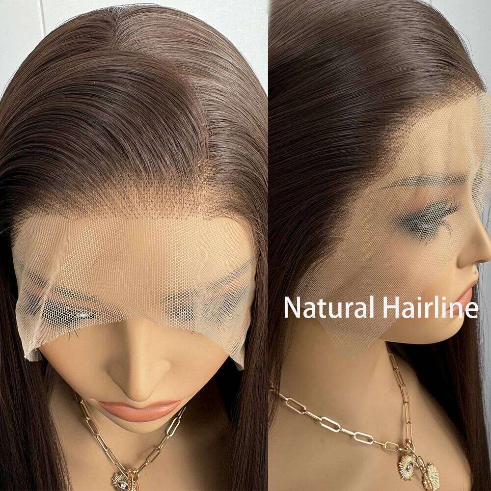 Wig Long Straight Synthetic Front for Women Brunette Hair Dark Chocolate Brown Lace Wigs Daily Use Party Cosplay