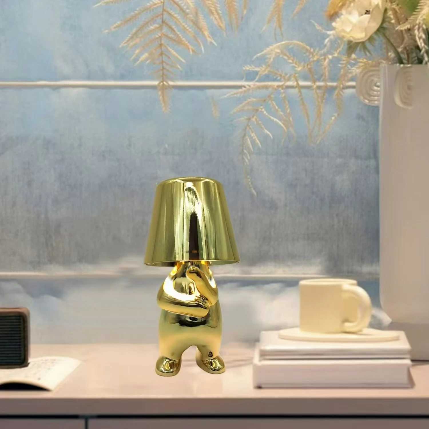 bedside touch table lamp creative small silver man decorative thinker statue LED table lamp USB rechargeable with 3 brightness levels XJ250703