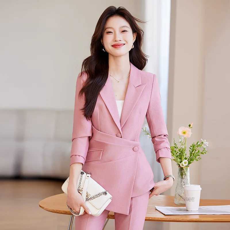 ZJYT Elegant Business Chic Formal Blazer Pant Sets Two Piece Womens Outfit Plus Size Clothing Spring 2025 Jacket Trousers Suits X250704