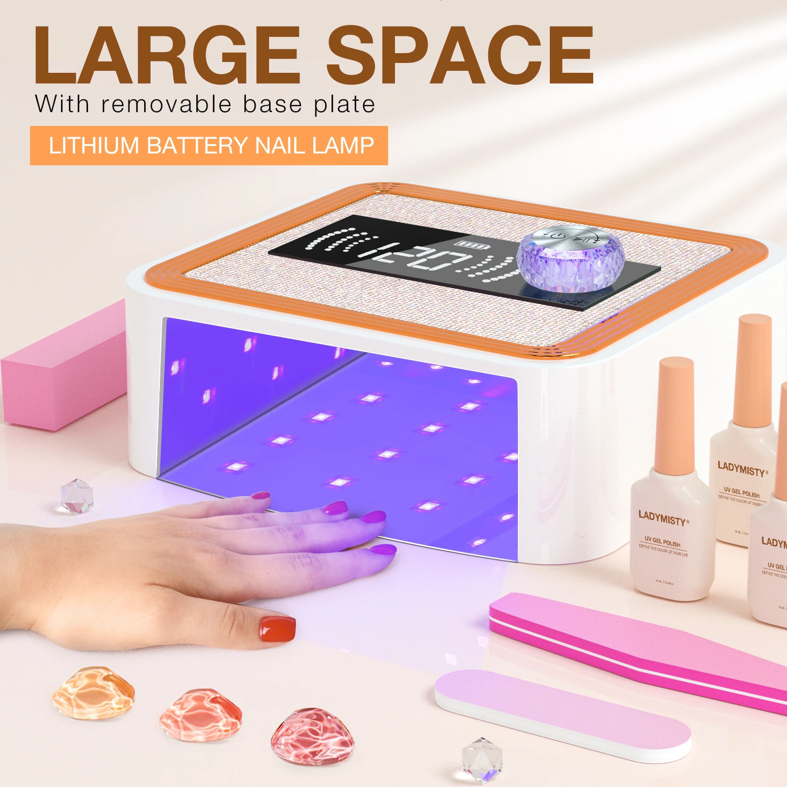 268W Cordless UV Nail Lamp Rechargeable UV Light for Gel Nails with Unique Knob Sparkling Rhinestones Diamond 250627