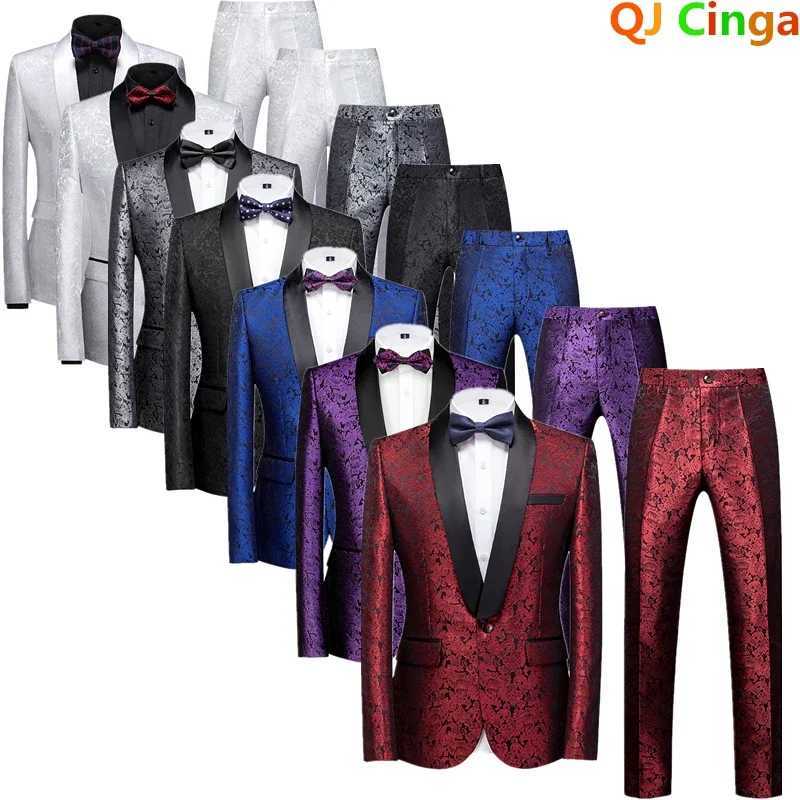 Mens Black Collar Suit Two-Piece Wedding Business Dress Coat and Trousers Red Blue White Purple Terno Masculino Asian Size X250704