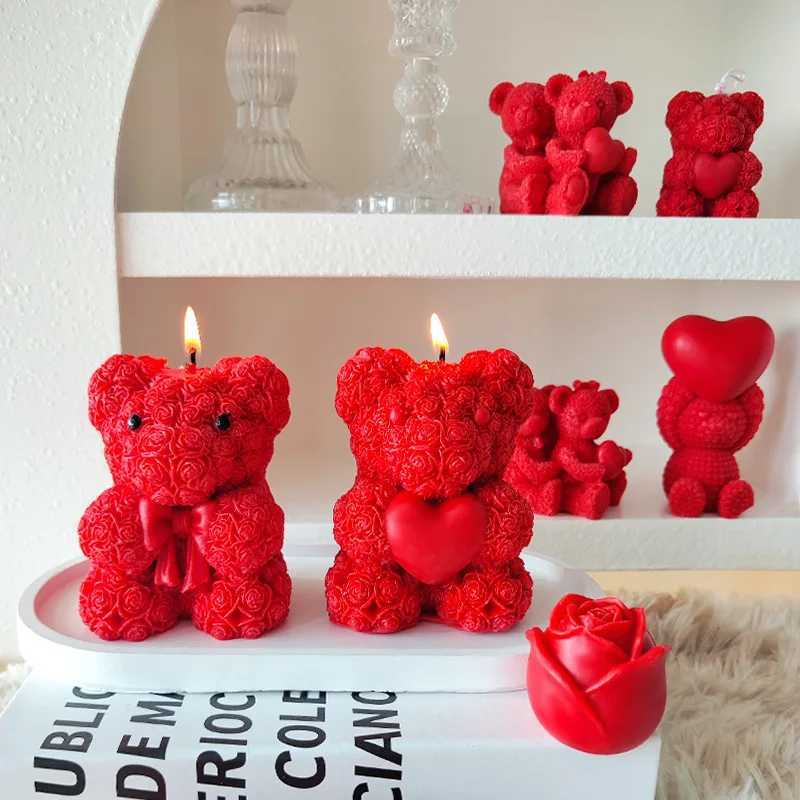 1pc Rose Bear Scented Candle for Valentines Day Roses Bears for Birthday Anniversary Home Decoration Gift Matching W250704