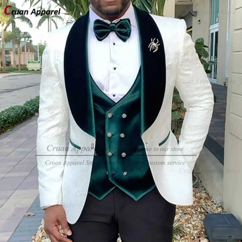 Wedding Groom Suit Luxury Blue Jacquard Suits for Men Slim Fit Prom Party Tuxedo Champagne Blazer Vest Pants 3 Pieces 2025 X250704