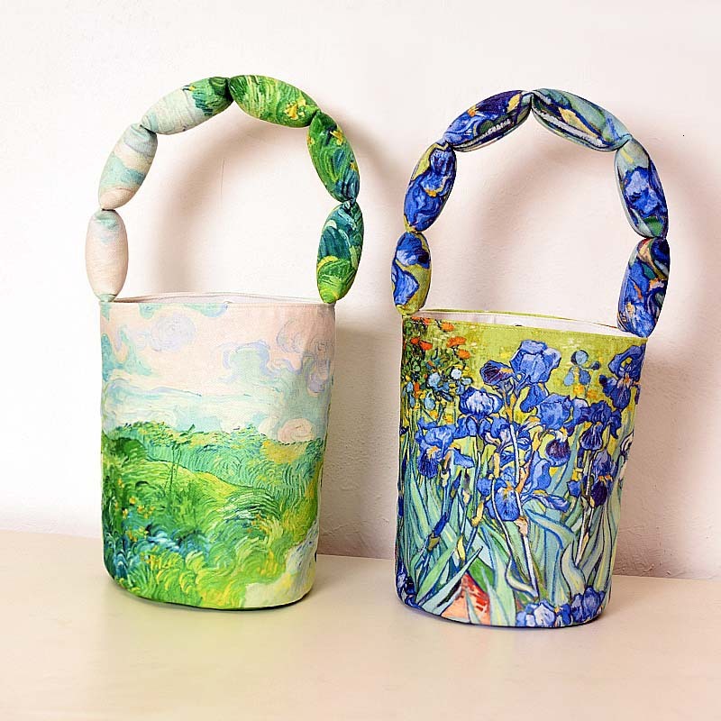 Free Shipping Designer Original New Van Gogh Wheat Field Starry Sky Sunflower Cotton Filled Bucket Bag Women's Handbag Miscellaneous Bag Outdoor 