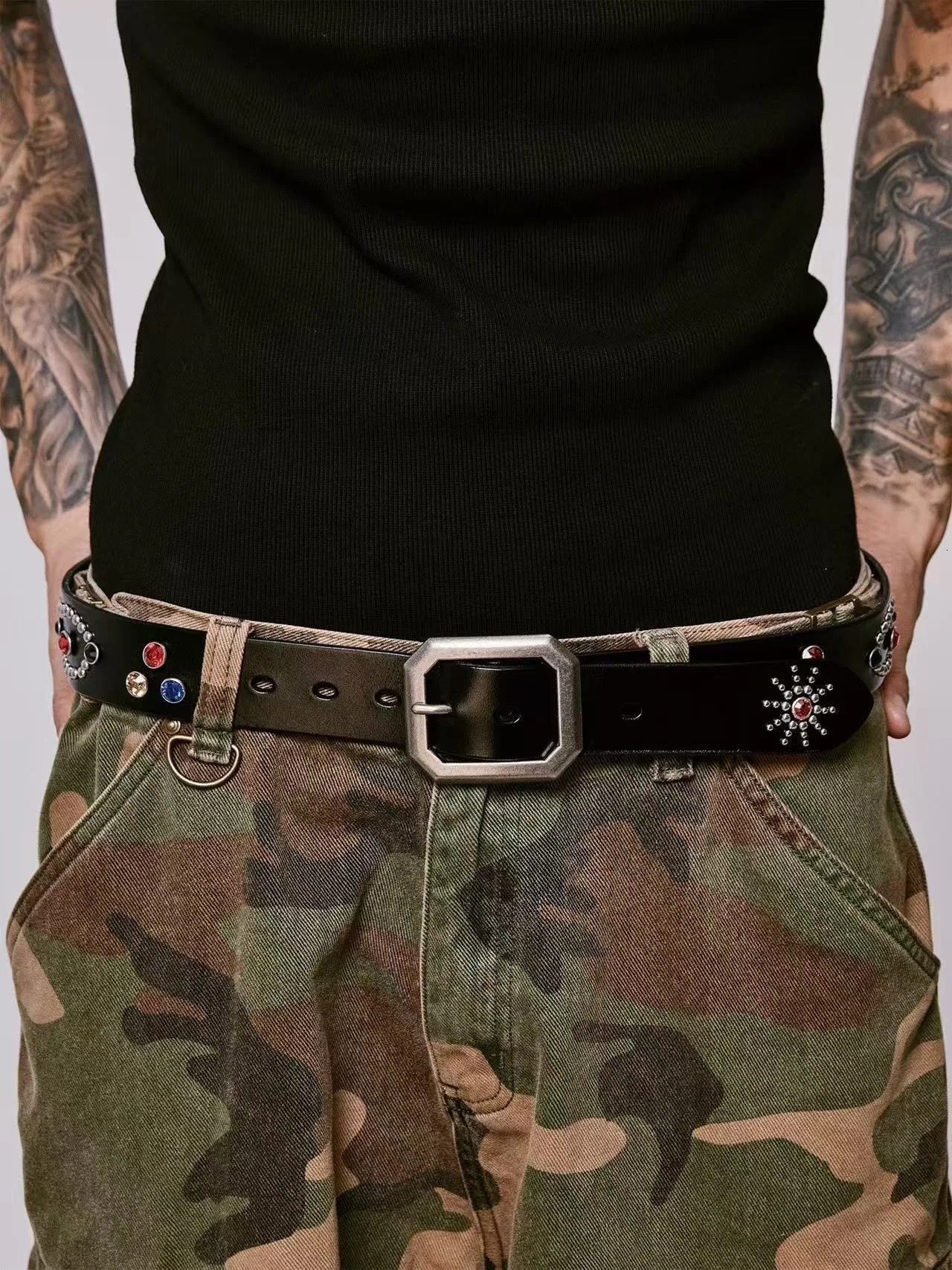 Vintage punk style belt handmade retro and niche n high-end and fashionable belt for men and women 250701