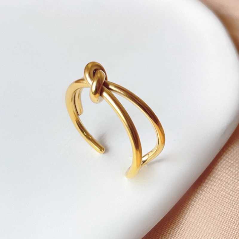 High End PVD Gold Color Knot Ring Stainless Steel Opening Ring for Women Y250704