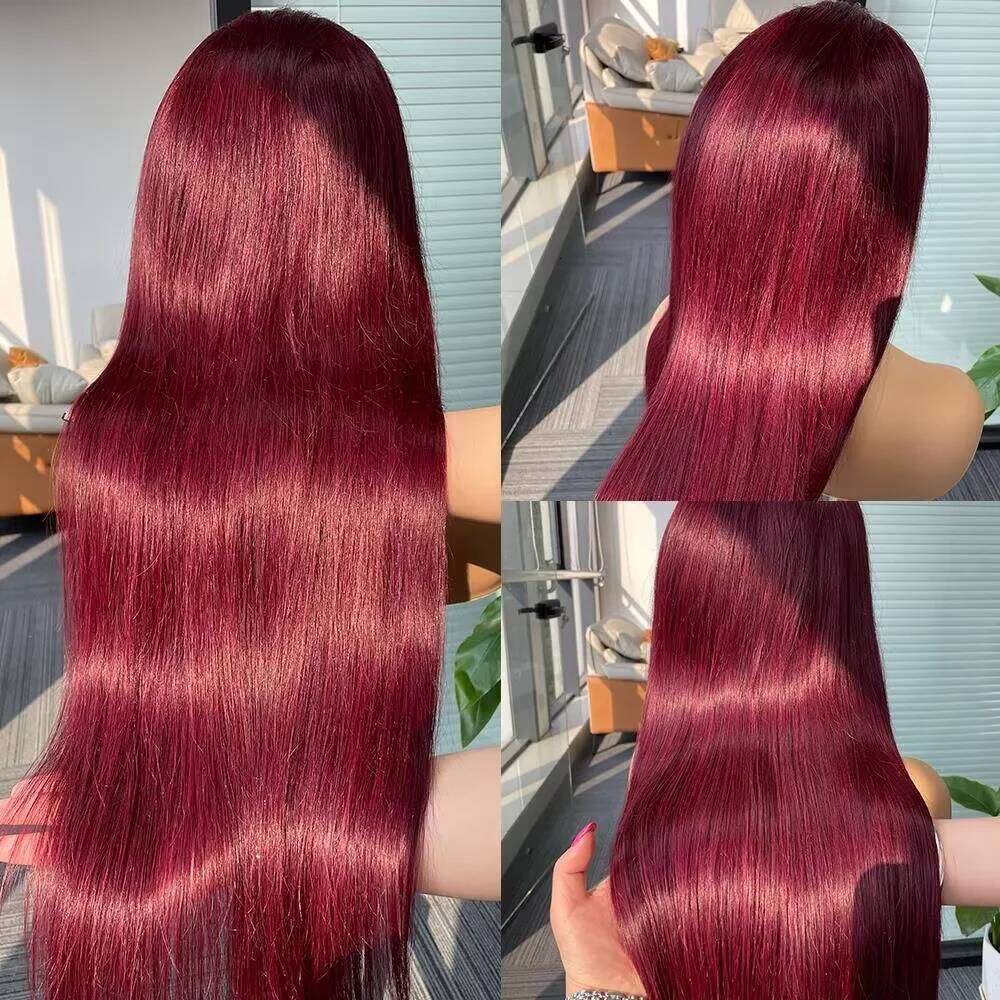 13x6 Red HD Wig Pre-Plucked Glueless Long Straight 99j Bury Synthetic Lace Front Wigs For Black Women