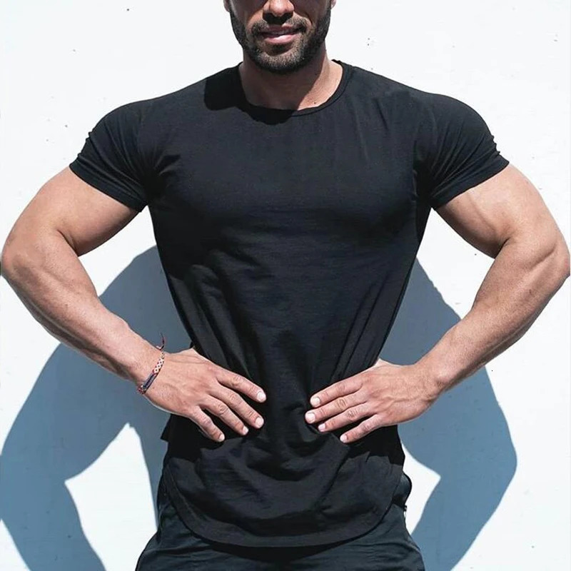 Plain Clothing Fashion T Shirt Men Cotton Breathable Fitness Mens Short Sleeve T-shirt Gym Tshirt Summer Tight Tee Shirt Homme 250704