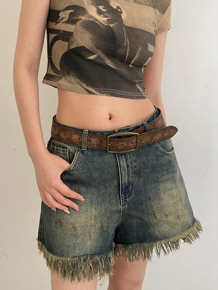 N Retro Y2K Belt WOMENS National Wind Belt with Jeans Belt Senior Sense of Brown 250701