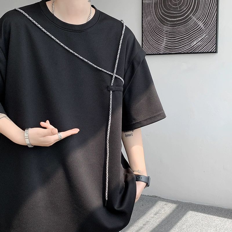Fake Designer Short Sleeves Two-piece Short Sleeve T-shirt For Men, Summer Design Sense, Niche American Retro High Street Trendy Brand, Loose Heavywei