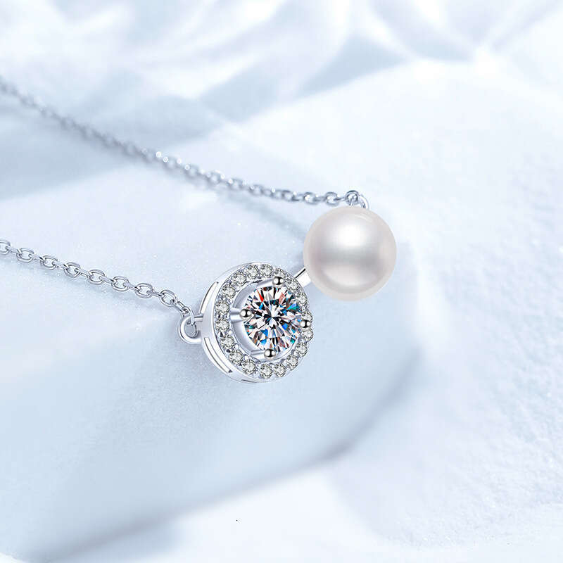 S925 Pure S925ier MoiS925S925anite Natural FreS925hwater Pearl Pendant S925imple Round Necklace 143