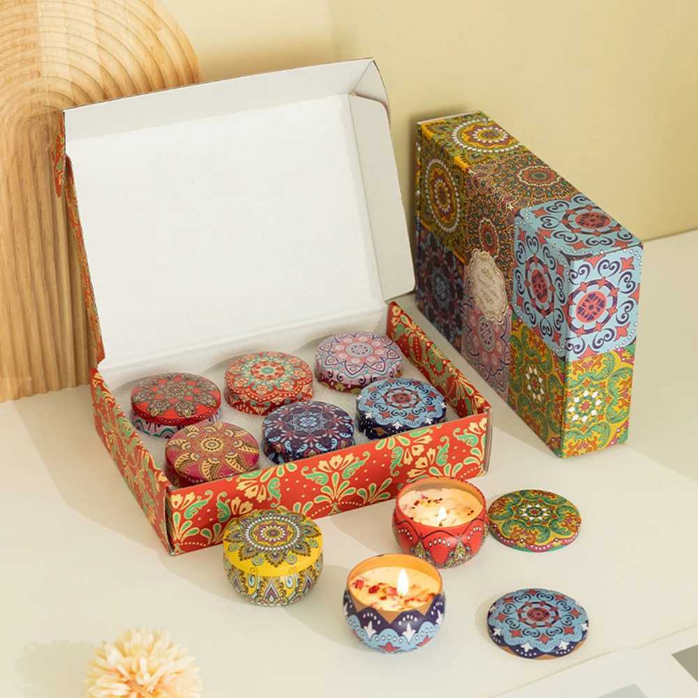 6/4pack Mixed Scented Candles Jar Vintage Flower Candle Jars Soy Wax Fragrance Candle Wedding Birthday Gift Home Decoration W250704
