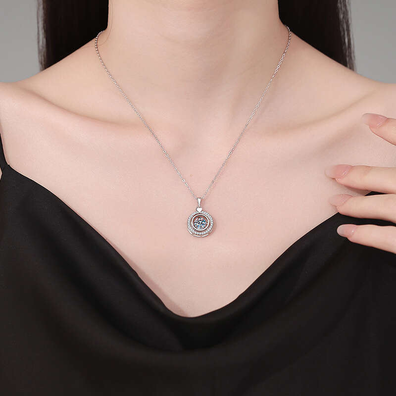 S925 Pure S925ier with Pendant, Dynamic Round Pendant Valentine'S925 Day, 1 caratS925 MoiS925S925anite Necklace for Women 6a7